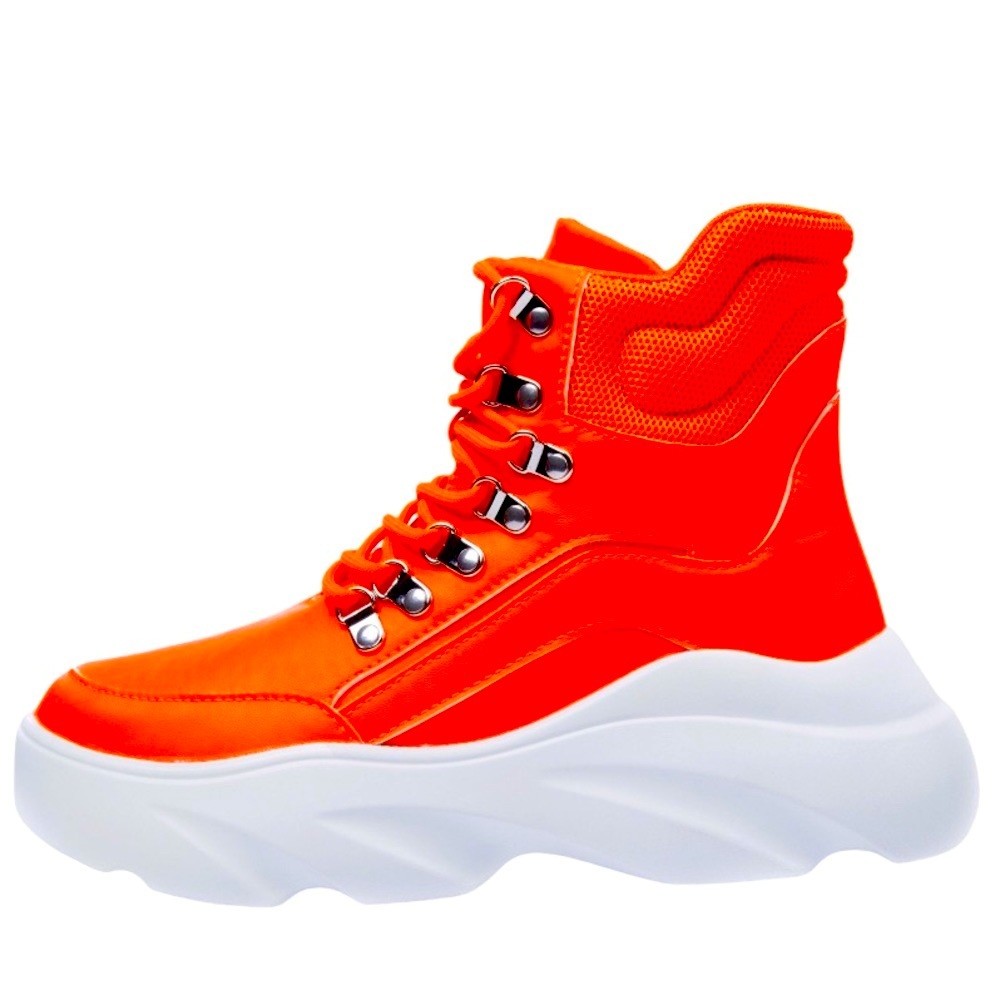 Orange Vegan Leather Lace Up Combat Boots - Picture 3 of 4